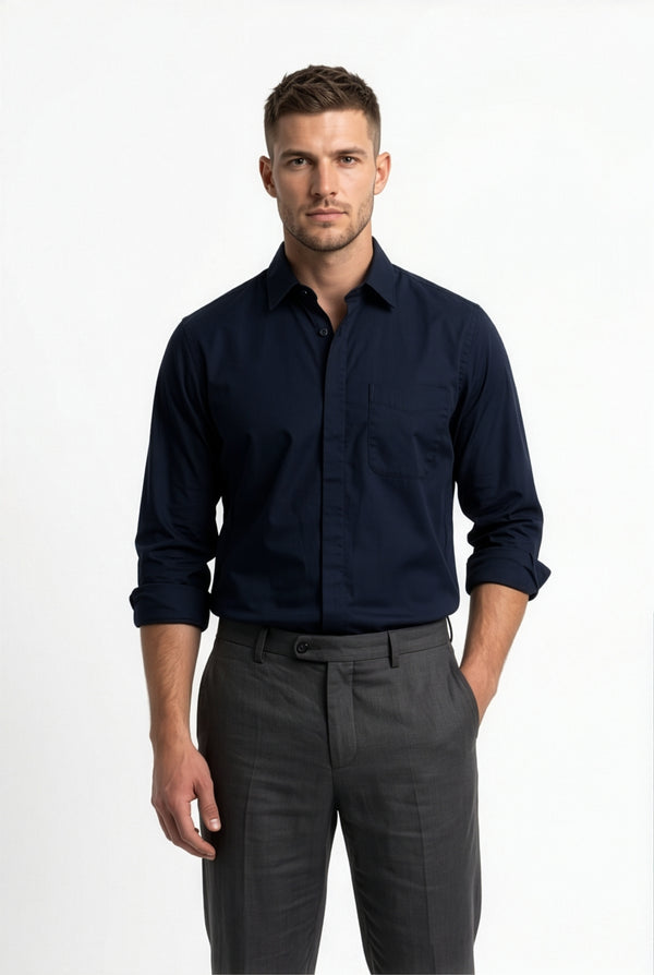 Paul Joness Men's Satin Shirt Navy Blue