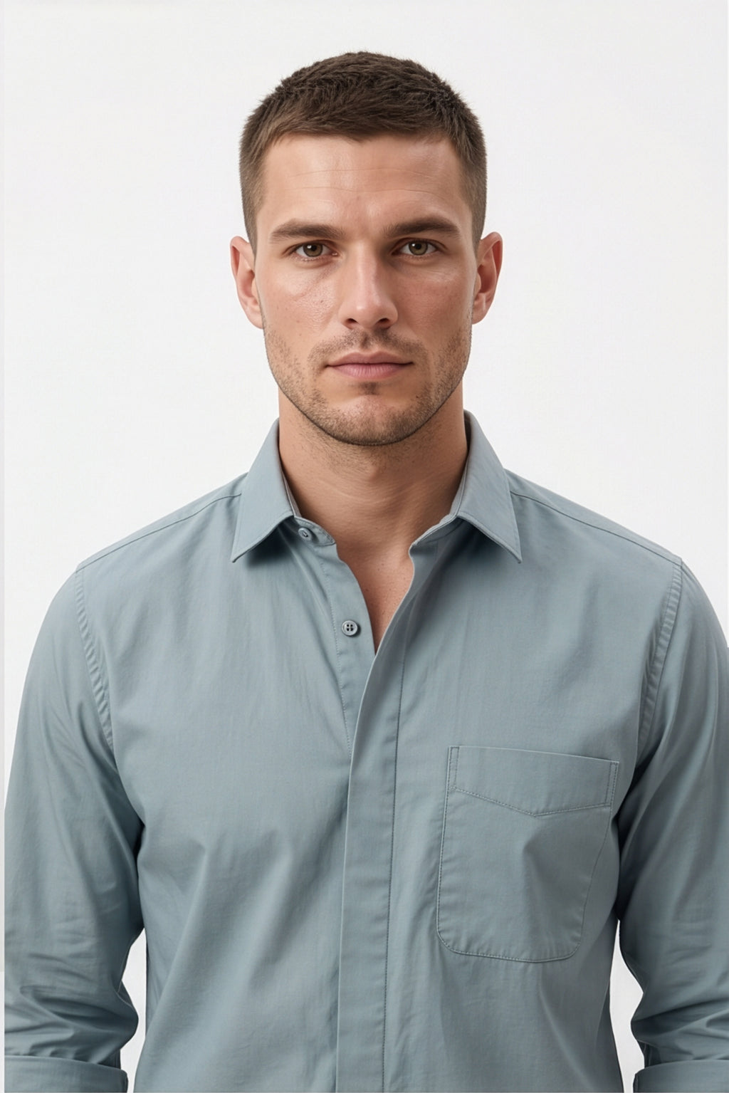 Paul Joness Men's Satin Shirt Steel Blue
