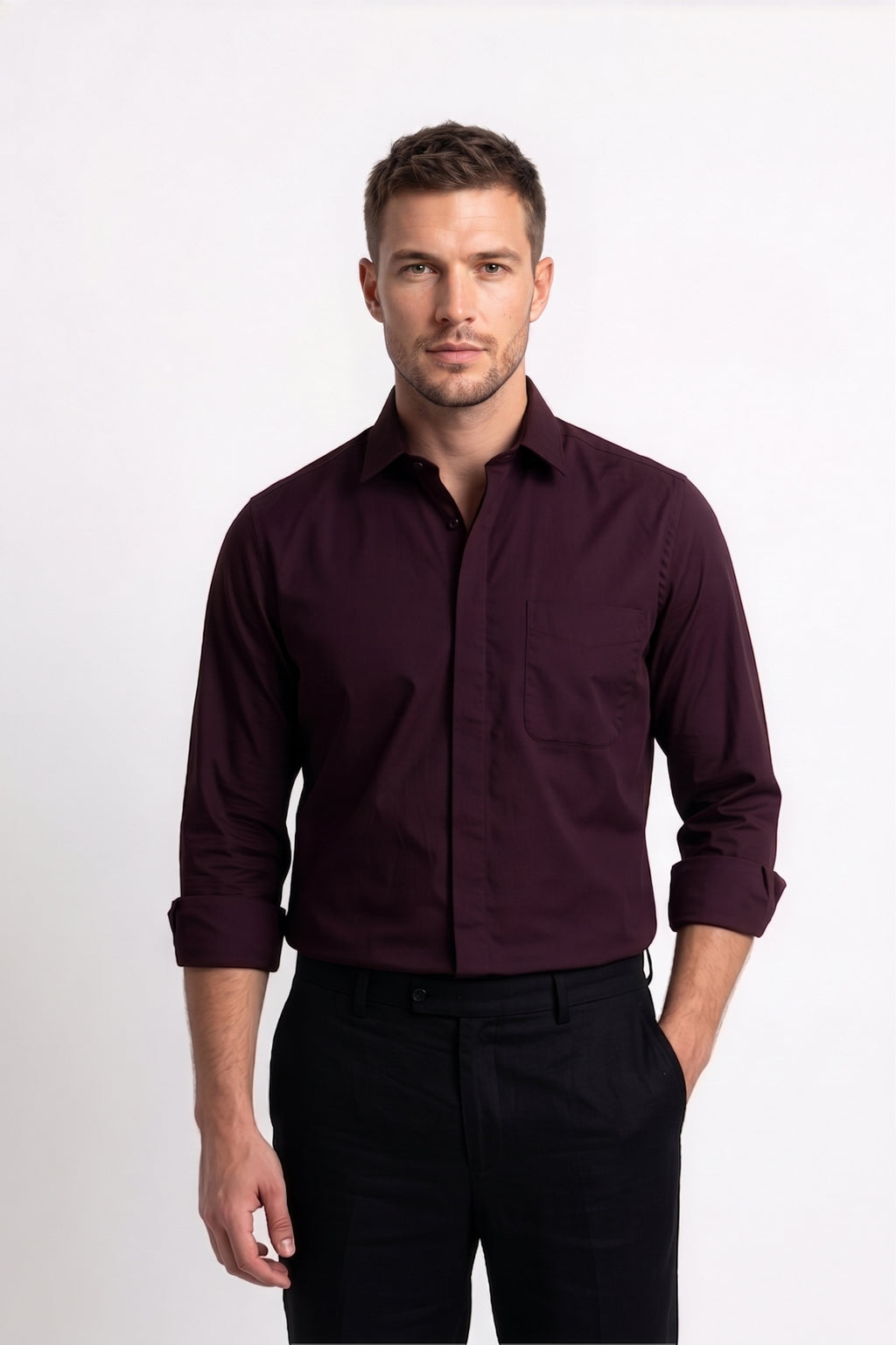 Paul Joness Men's Satin Shirt Maroon