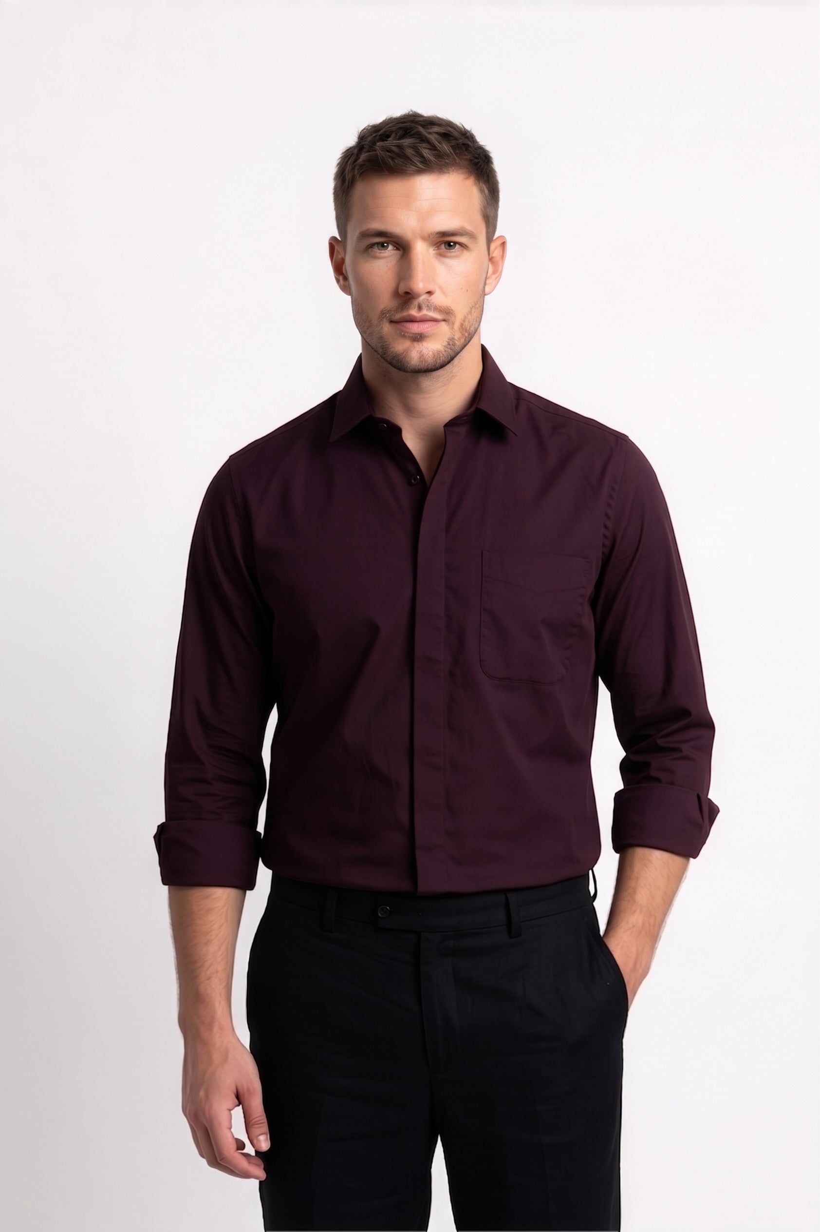 Paul Joness Men's Satin Shirt Maroon