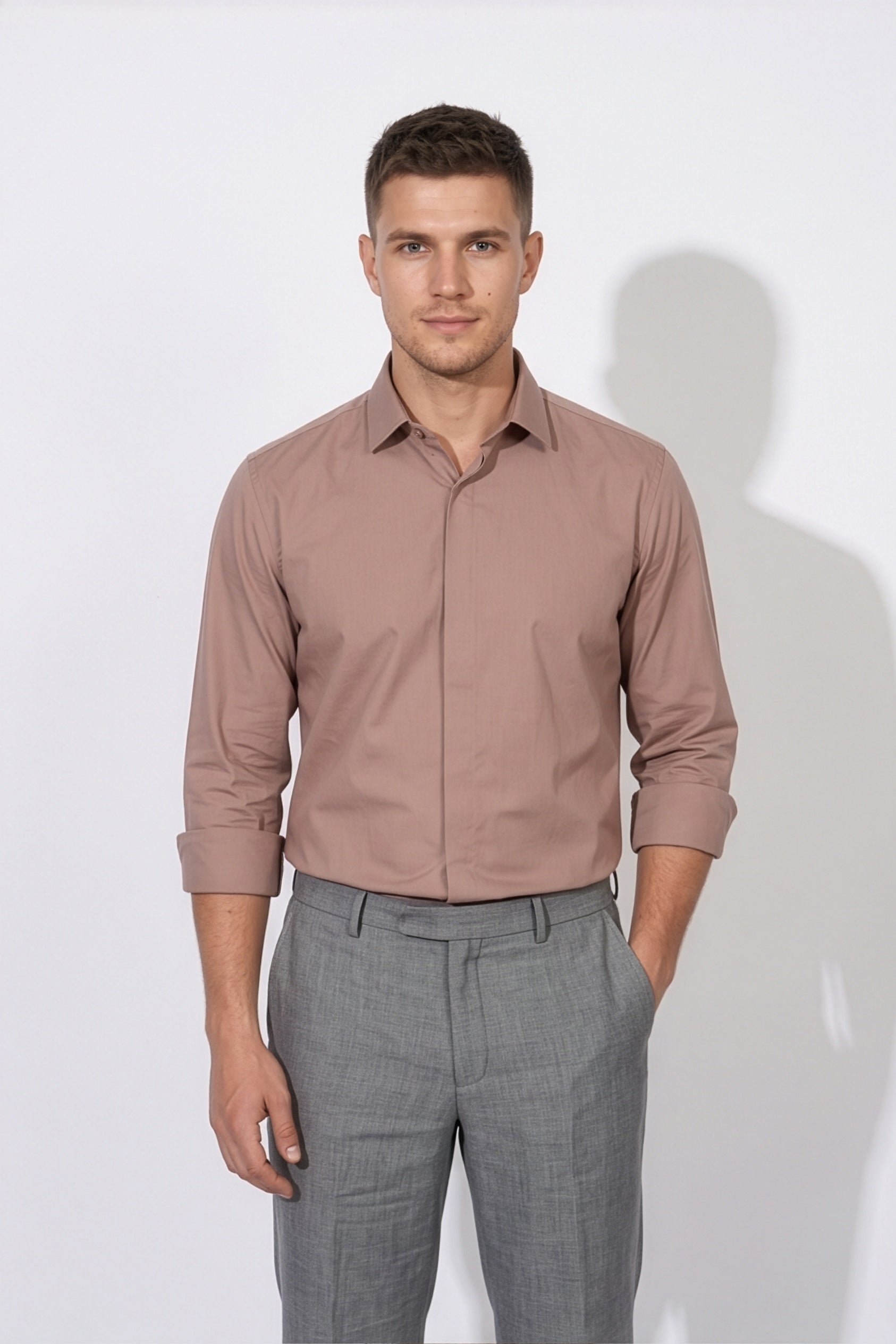 Paul Joness Men's Satin Shirt Dust Rose