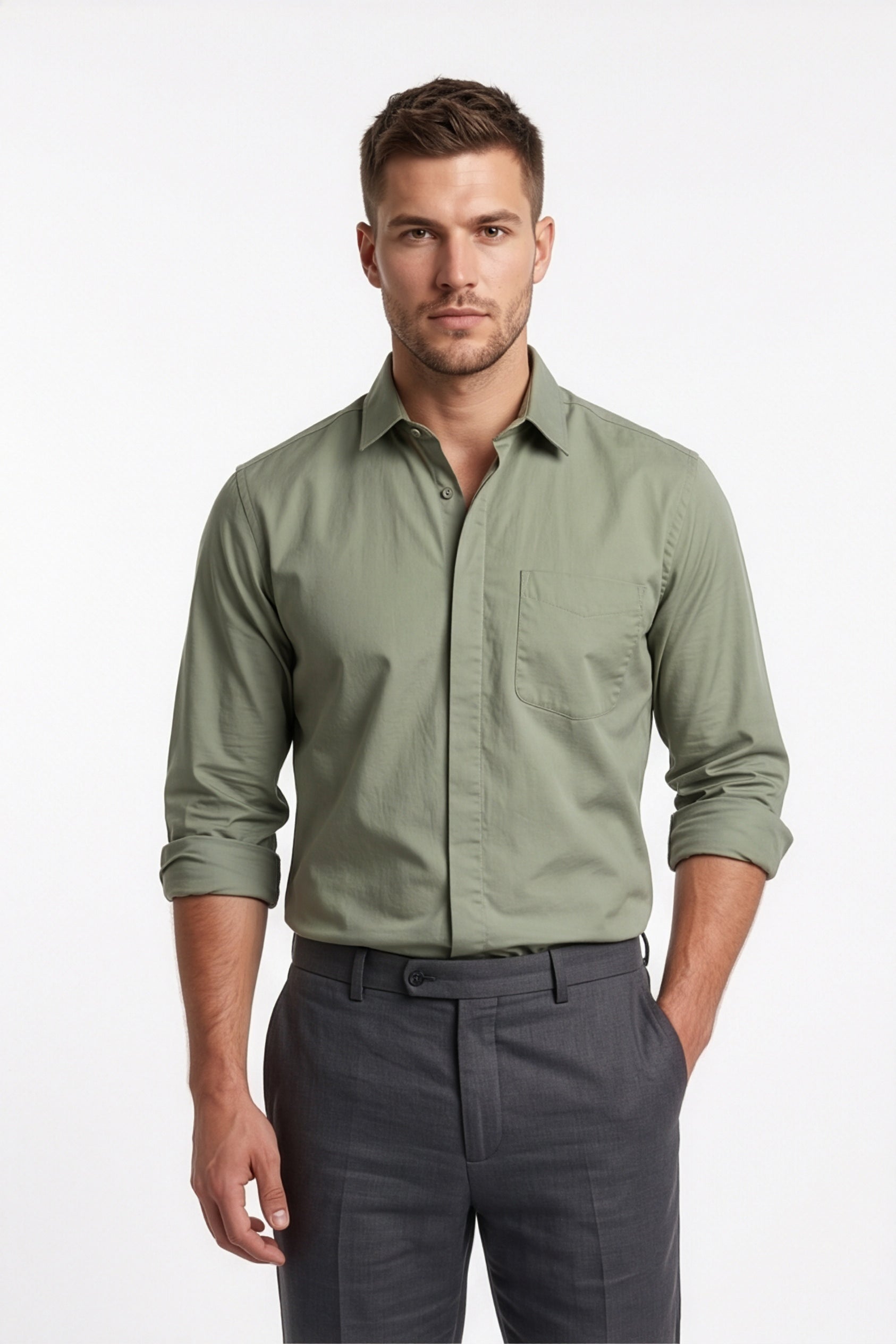 Paul Joness Men's Satin Shirt Olive