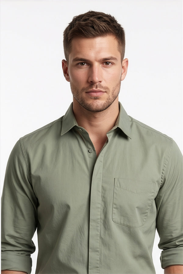 Paul Joness Men's Satin Shirt Olive