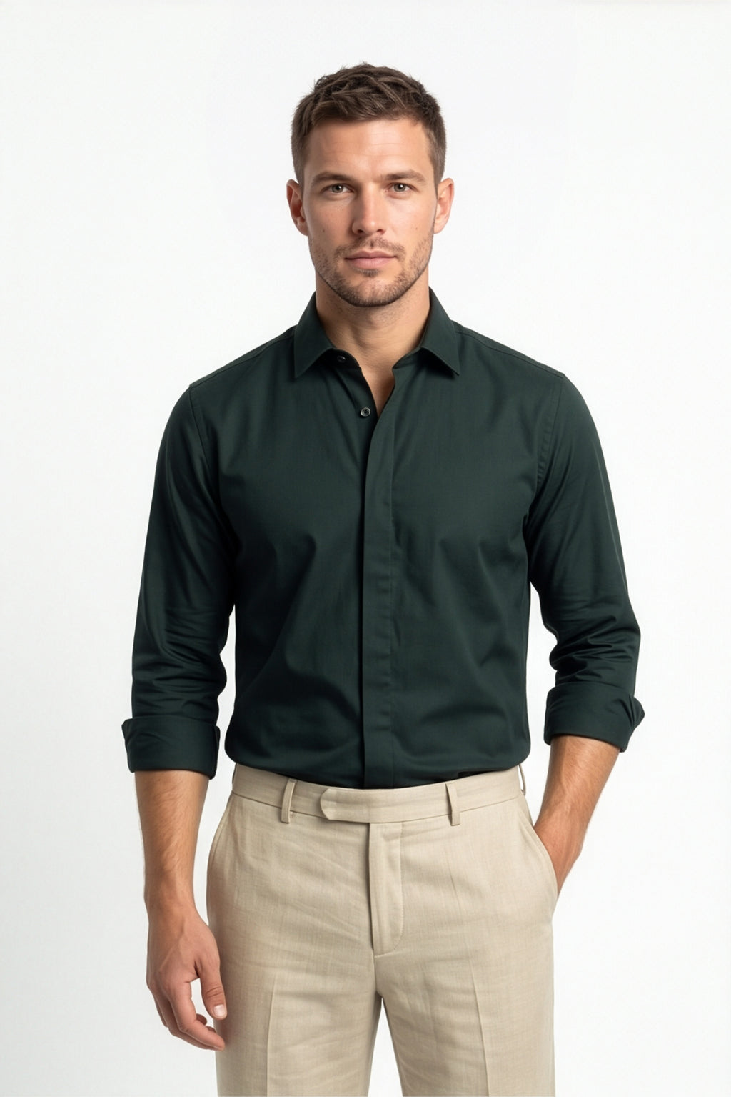 Paul Joness Men's Satin Shirt Forest Green