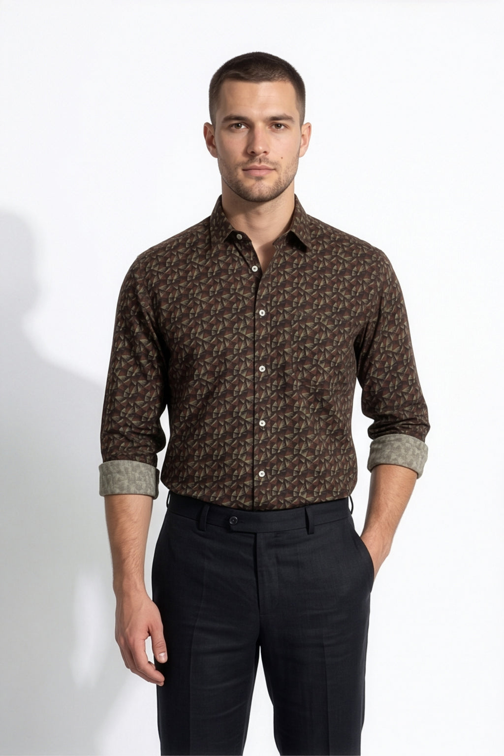 Americus Men's Printed Shirt Brown Print Full Sleeve