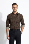 Americus Men's Printed Shirt Brown Print Full Sleeve