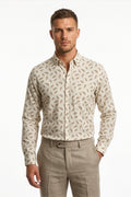 Americus  Men's Off White Leaf Printed Full Sleeve