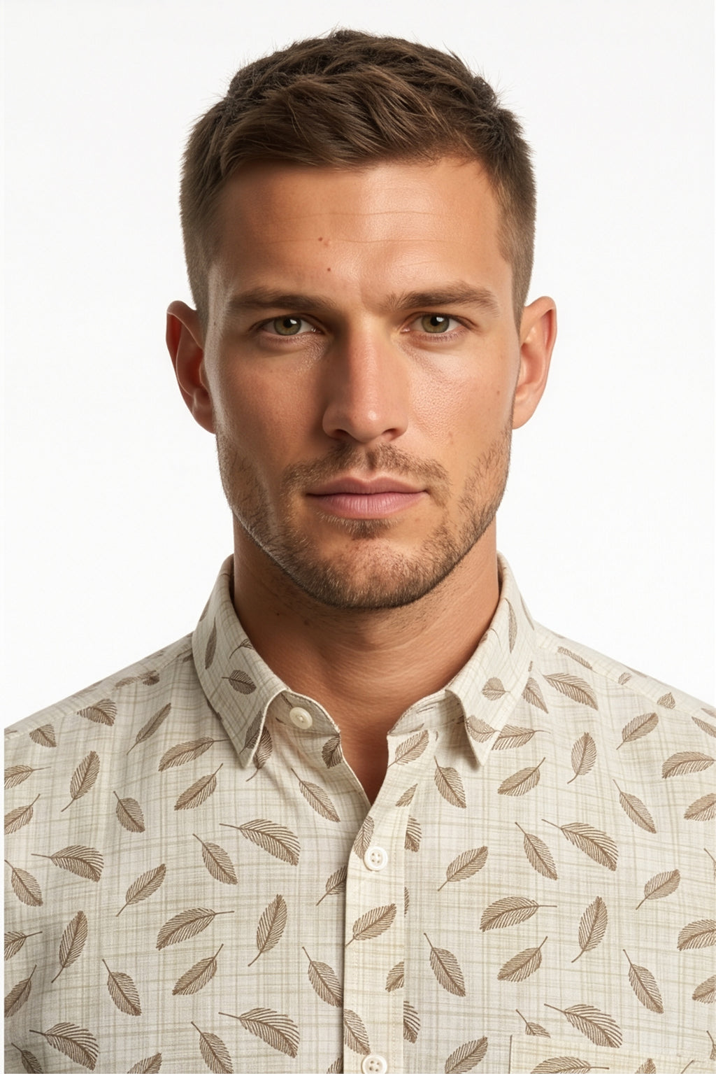 Americus  Men's Off White Leaf Printed Full Sleeve