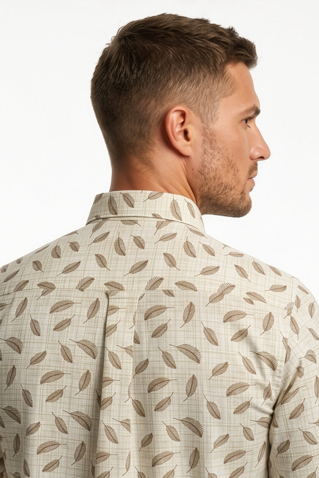 Americus  Men's Off White Leaf Printed Full Sleeve