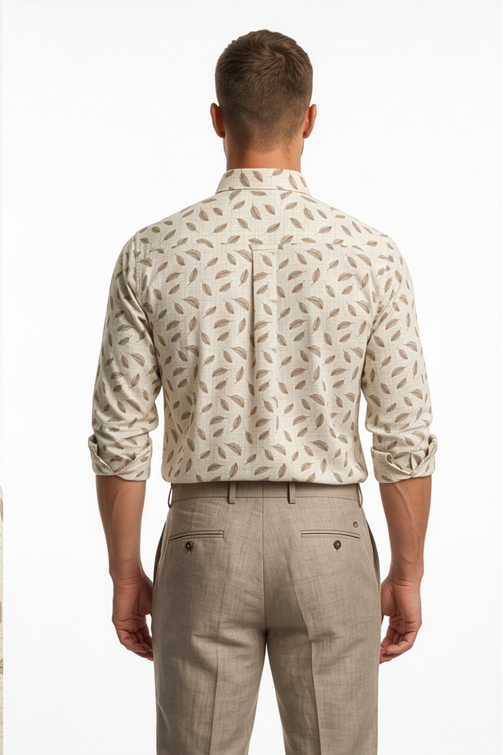 Americus  Men's Off White Leaf Printed Full Sleeve