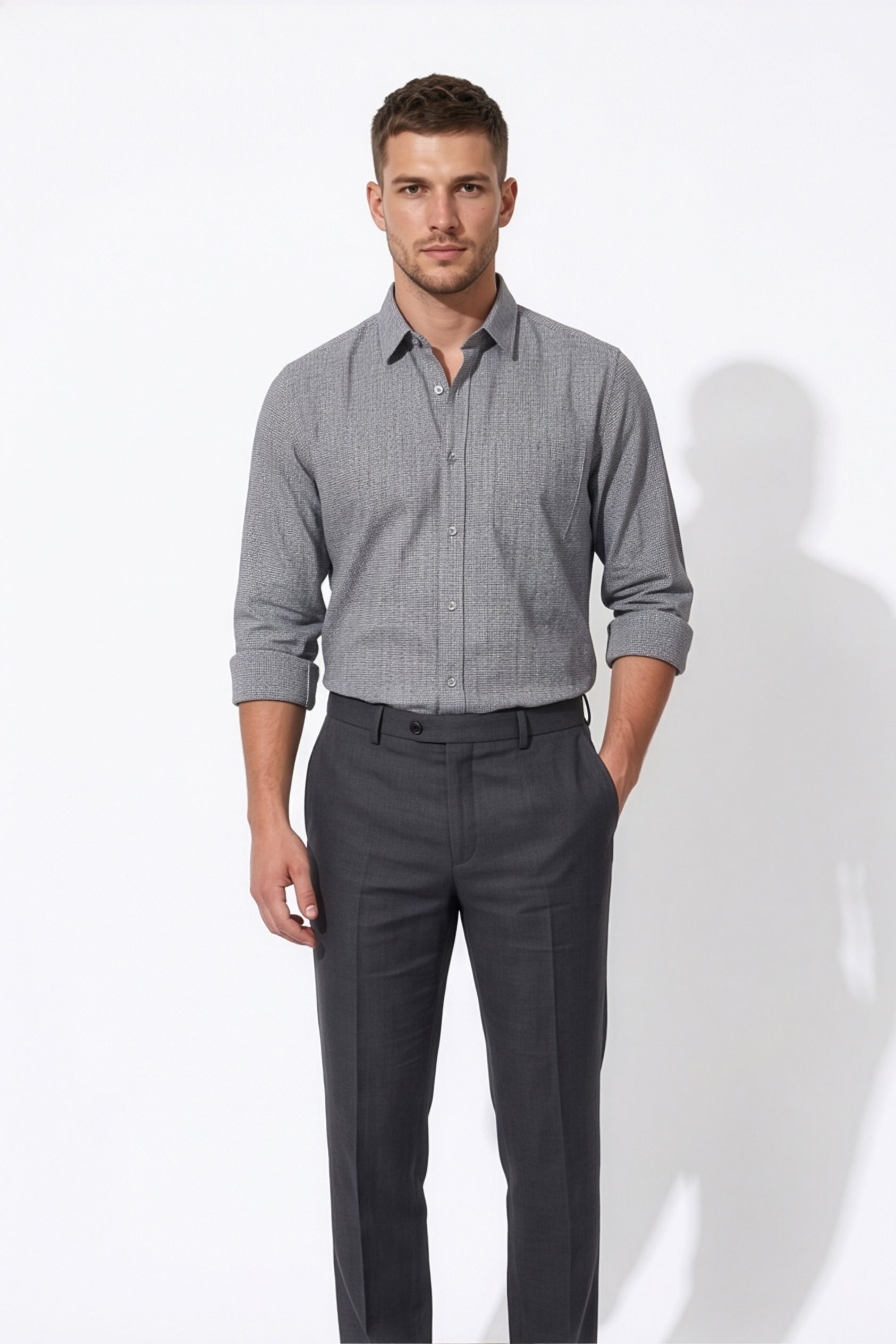 Americus  Men's Charcoal Grey Micro Check Full Sleeve