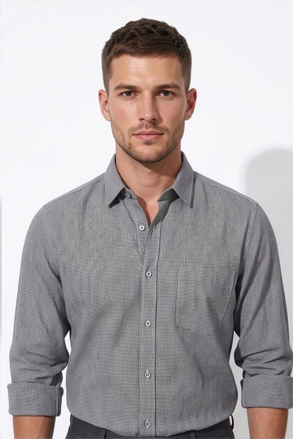 Americus  Men's Charcoal Grey Micro Check Full Sleeve