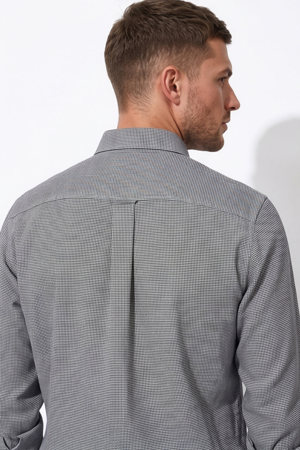 Americus  Men's Charcoal Grey Micro Check Full Sleeve