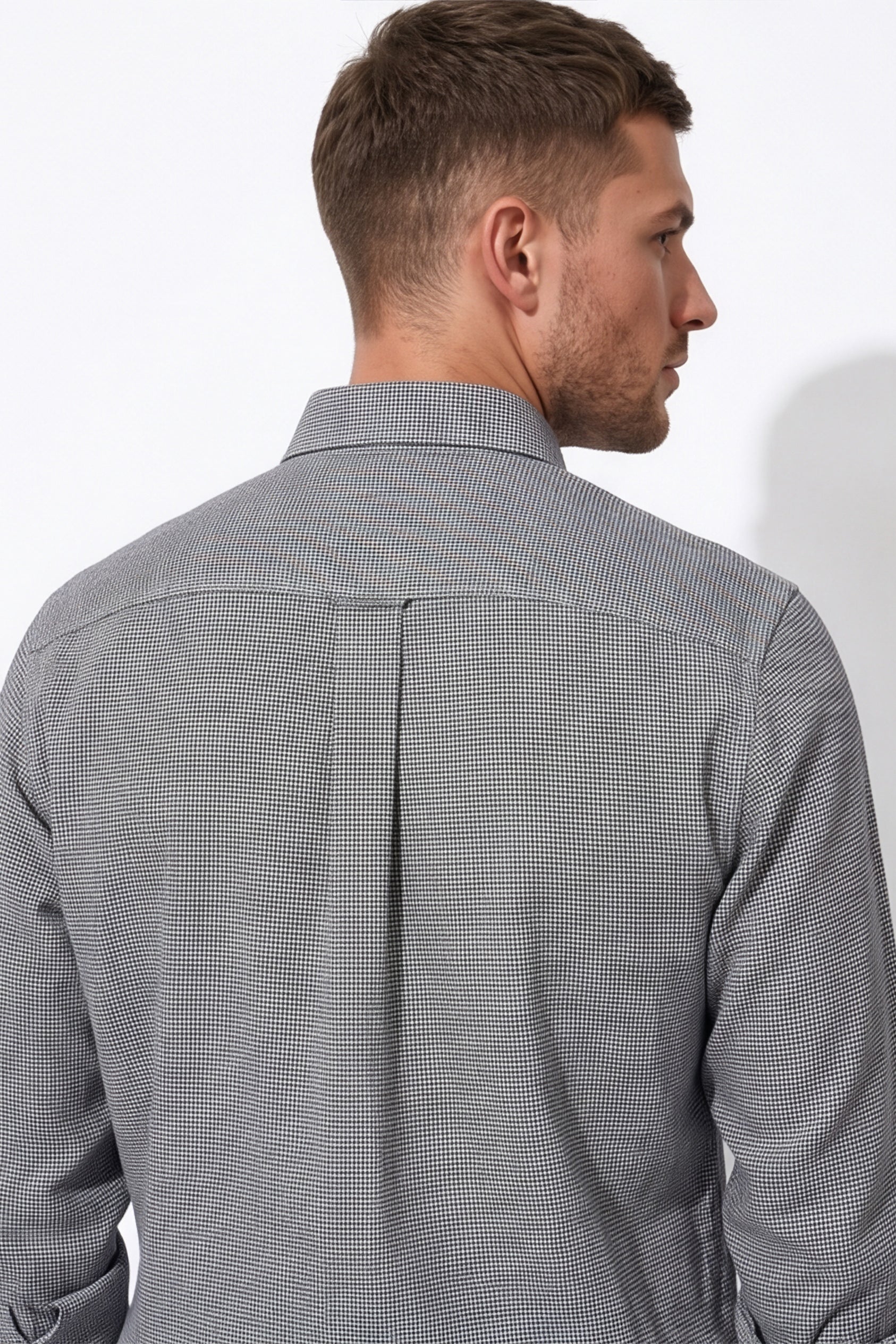 Americus  Men's Charcoal Grey Micro Check Full Sleeve