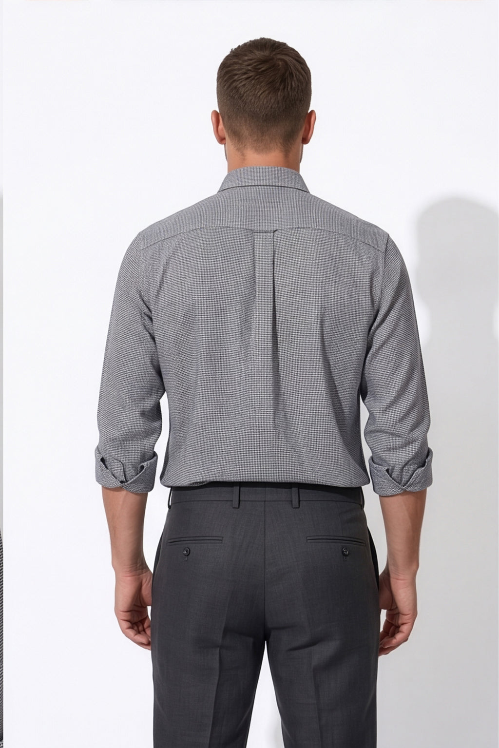 Americus  Men's Charcoal Grey Micro Check Full Sleeve