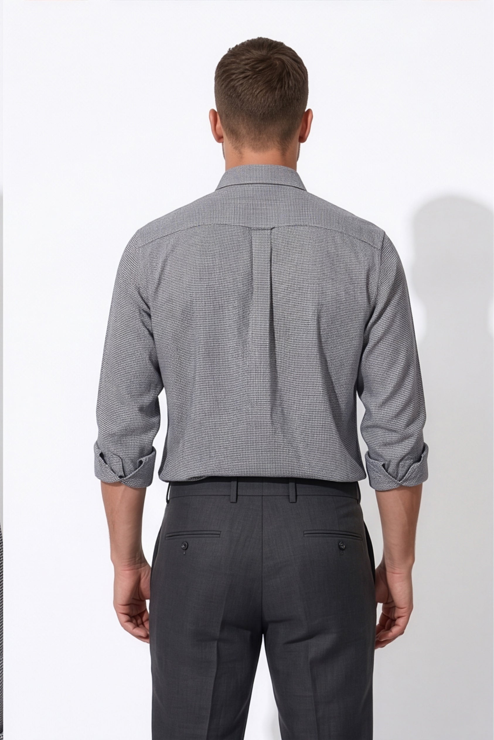 Americus  Men's Charcoal Grey Micro Check Full Sleeve