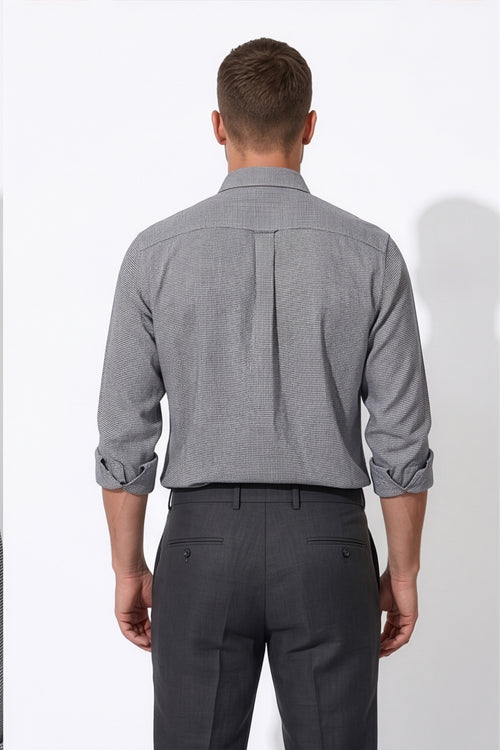 Americus  Men's Charcoal Grey Micro Check Full Sleeve