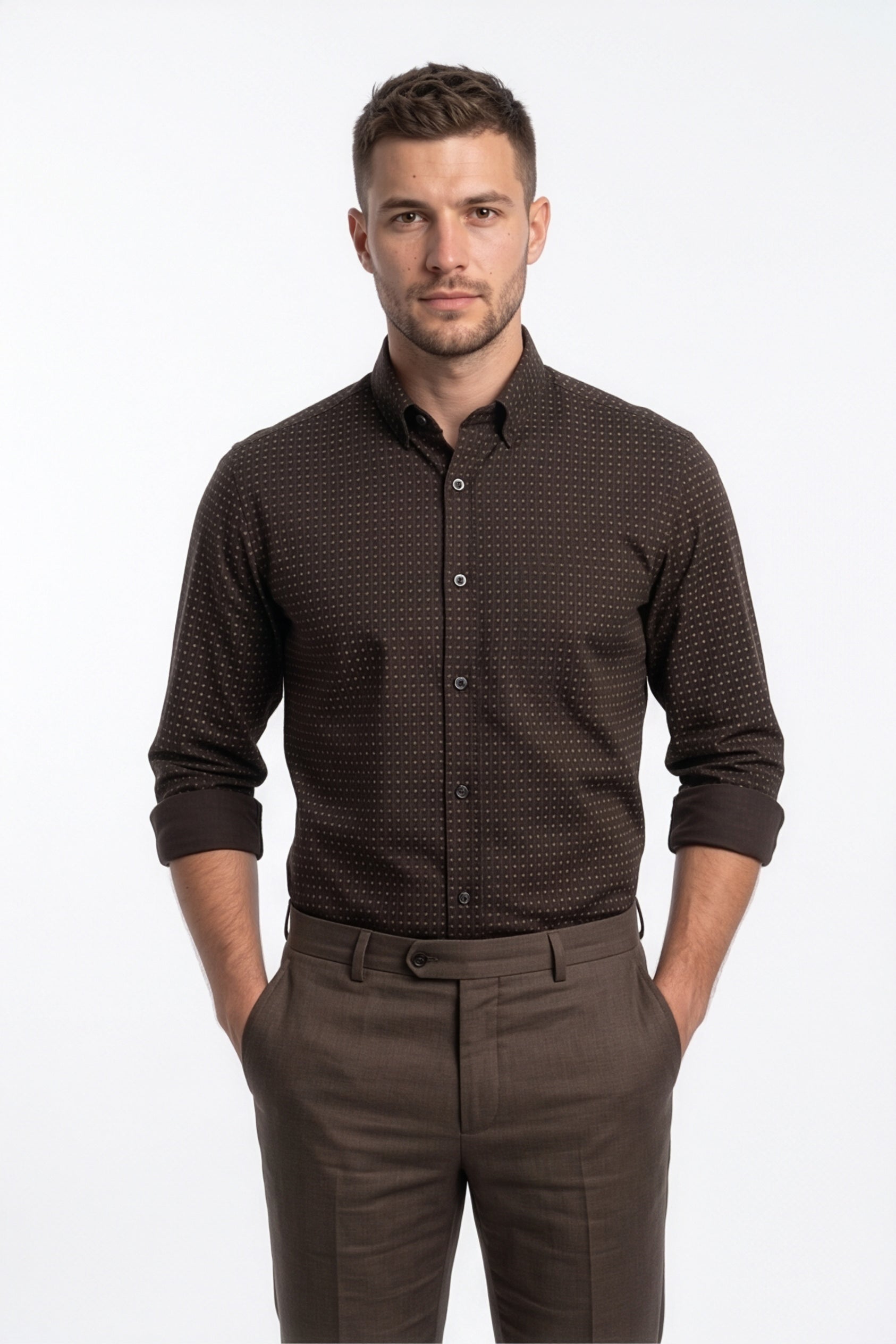 Americus  Men's Dark Brown Printed Full Sleeve
