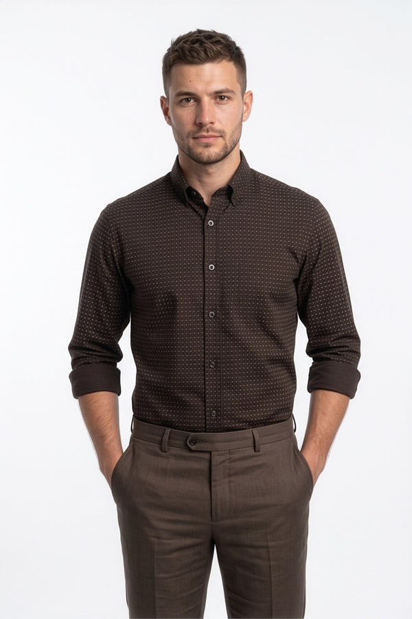 Americus  Men's Dark Brown Printed Full Sleeve