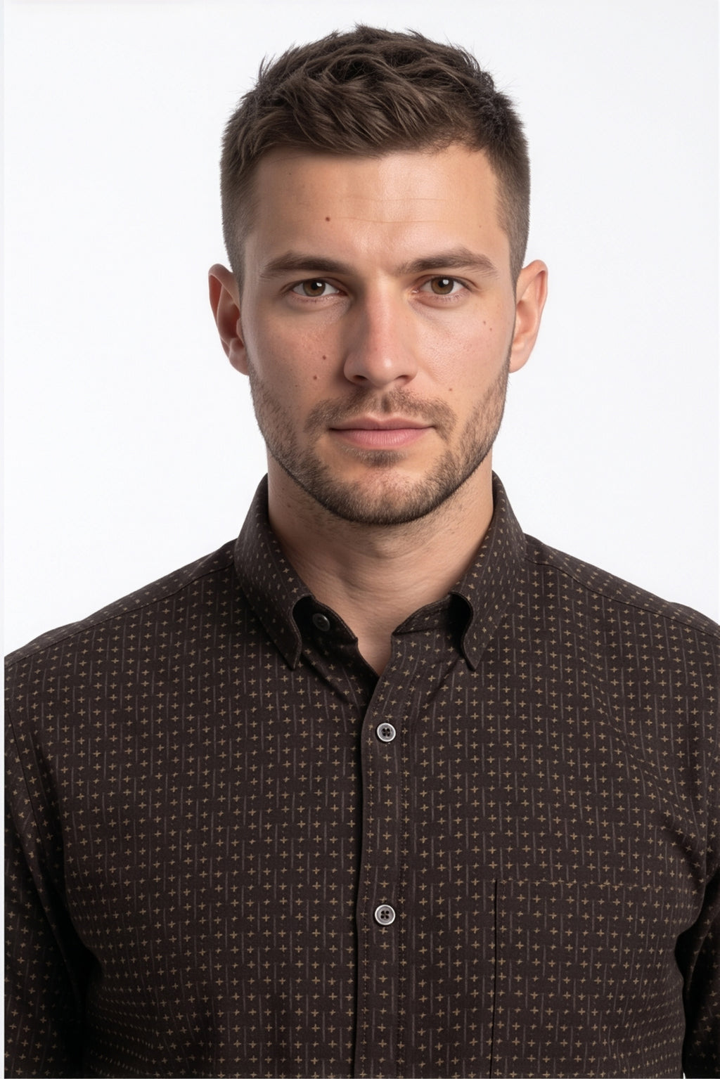 Americus  Men's Dark Brown Printed Full Sleeve