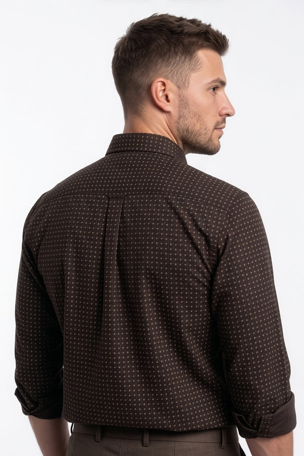 Americus  Men's Dark Brown Printed Full Sleeve