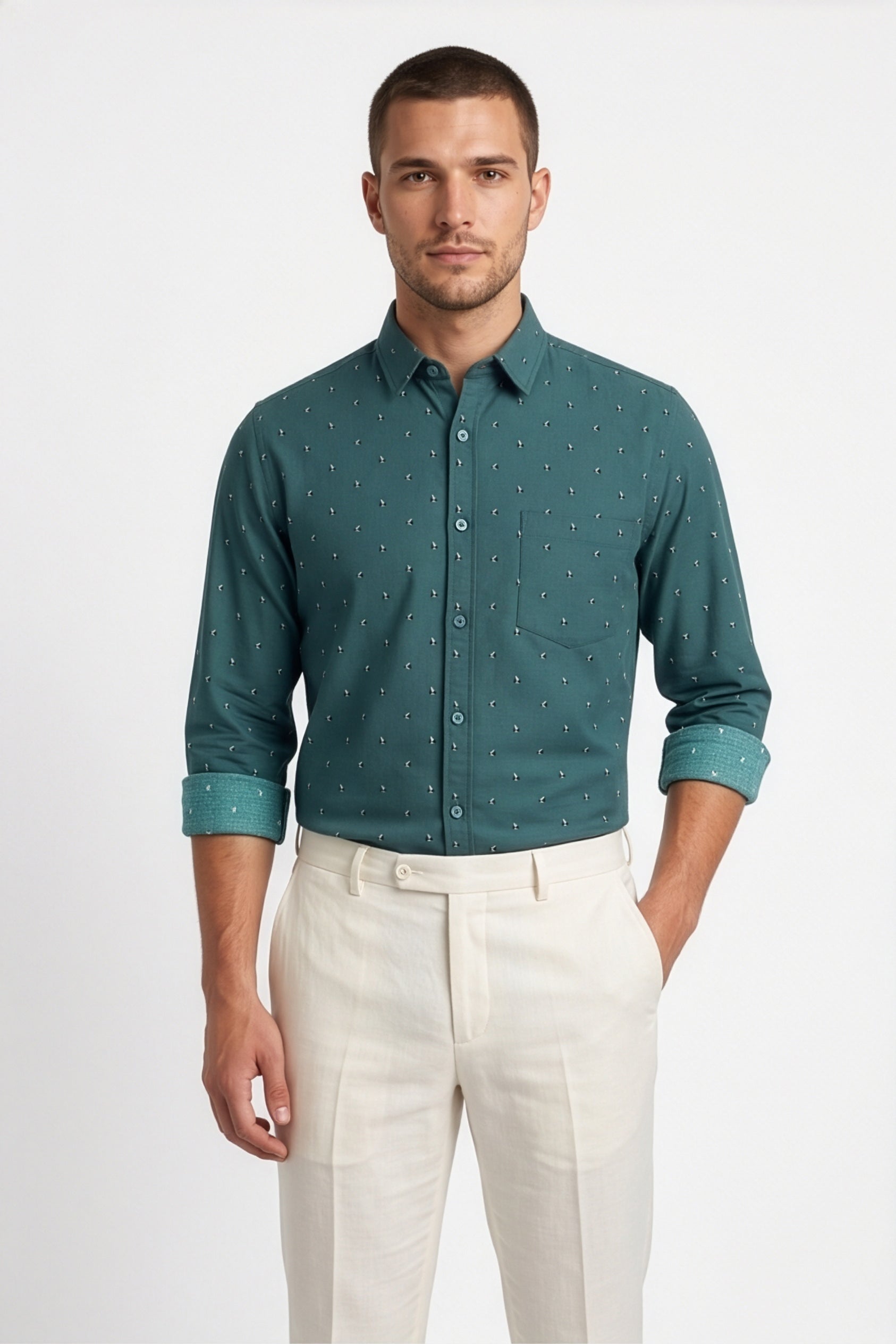 Americus  Men's Deep Teal Printed Full Sleeve