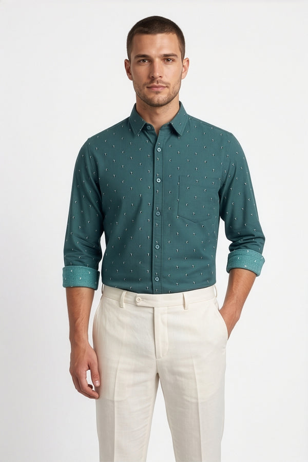 Americus  Men's Deep Teal Printed Full Sleeve