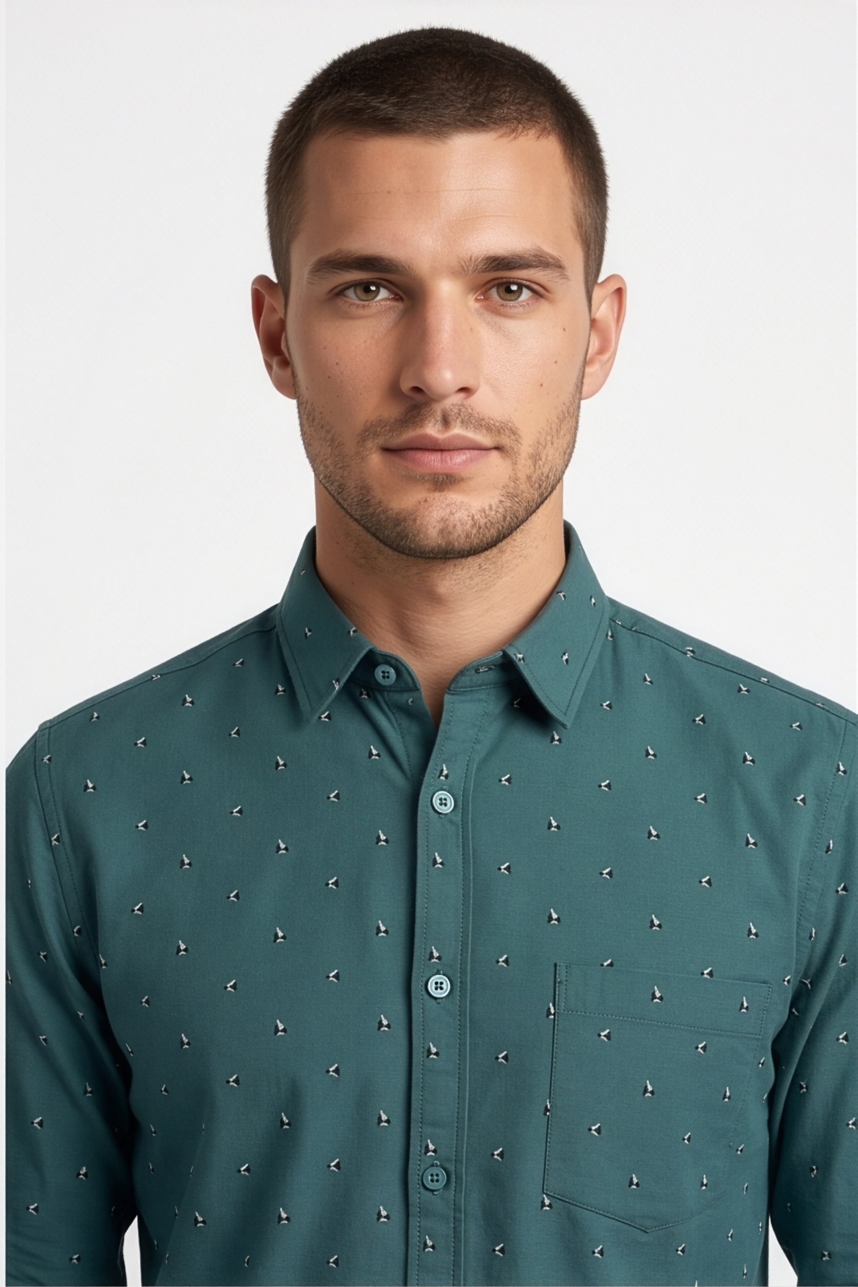 Americus  Men's Deep Teal Printed Full Sleeve