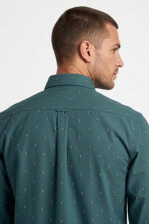 Americus  Men's Deep Teal Printed Full Sleeve
