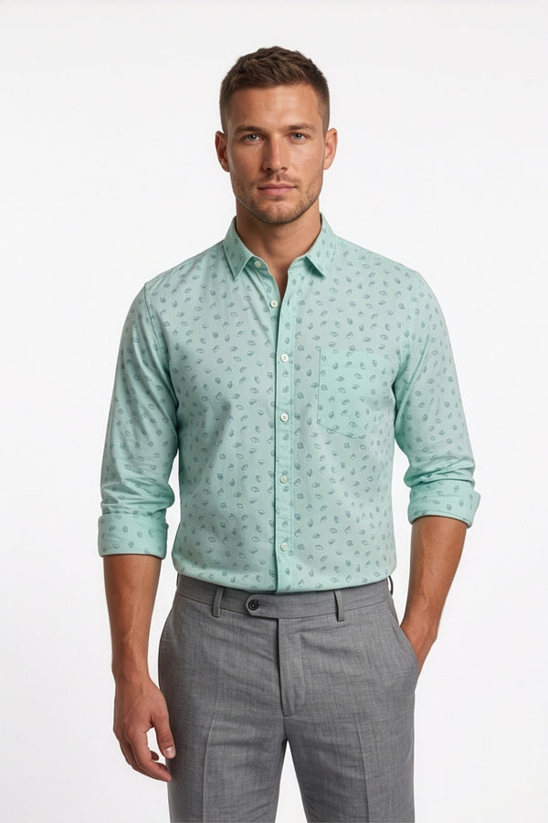 Americus  Men's Aqua Mint Printed Full Sleeve