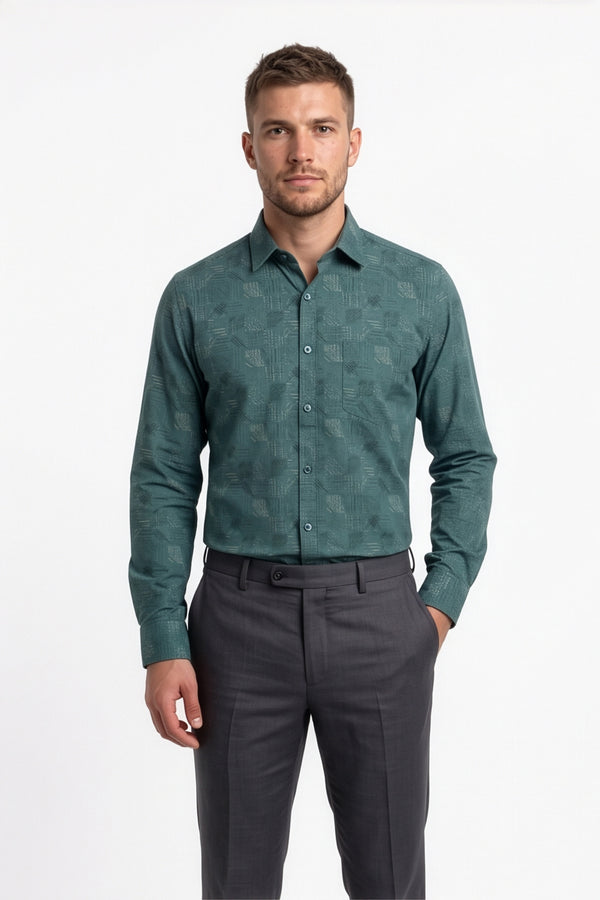 Americus  Men's Deep Teal Printed Full Sleeve