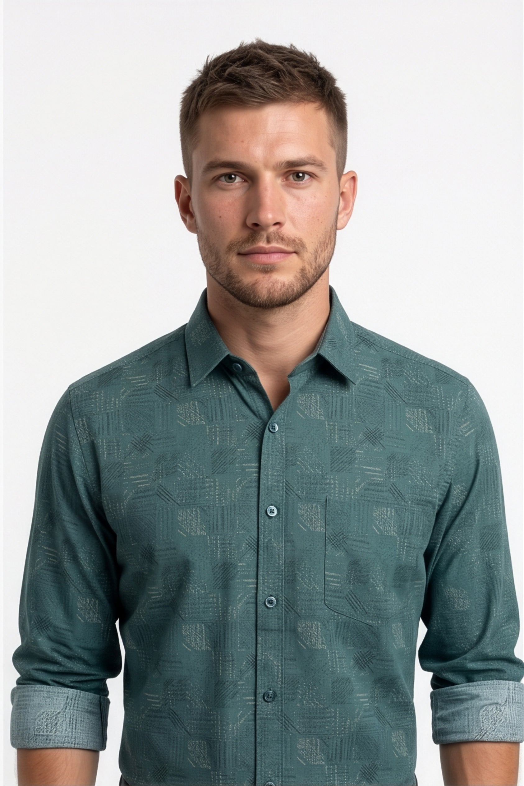 Americus  Men's Deep Teal Printed Full Sleeve