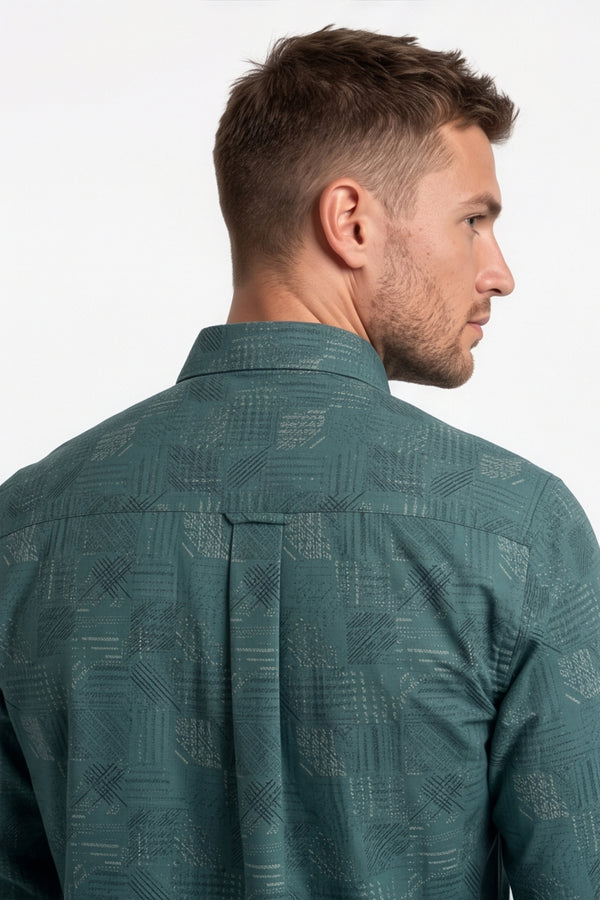 Americus  Men's Deep Teal Printed Full Sleeve