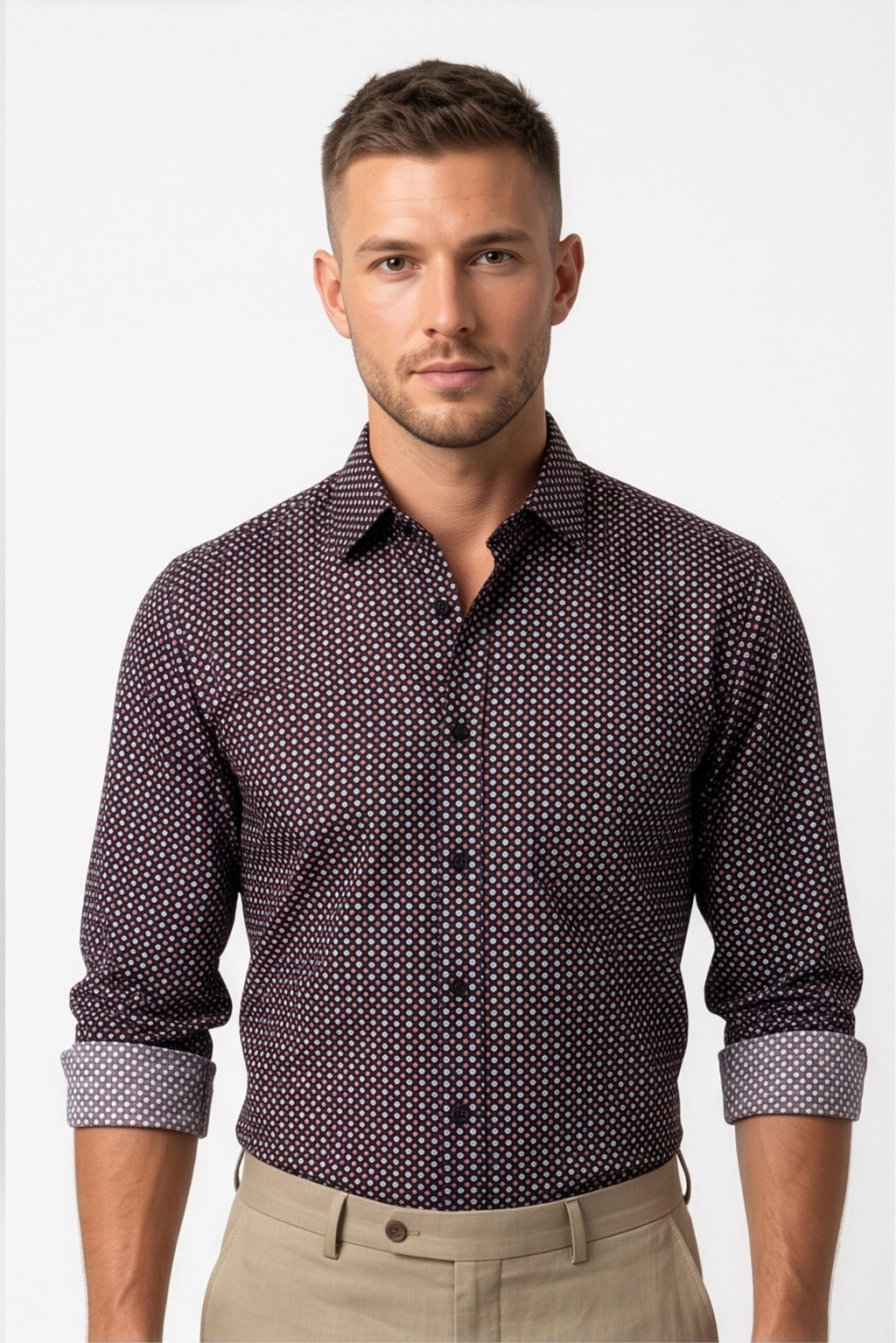 Americus Men's Dark Maroon Micro Printed Full Sleeve