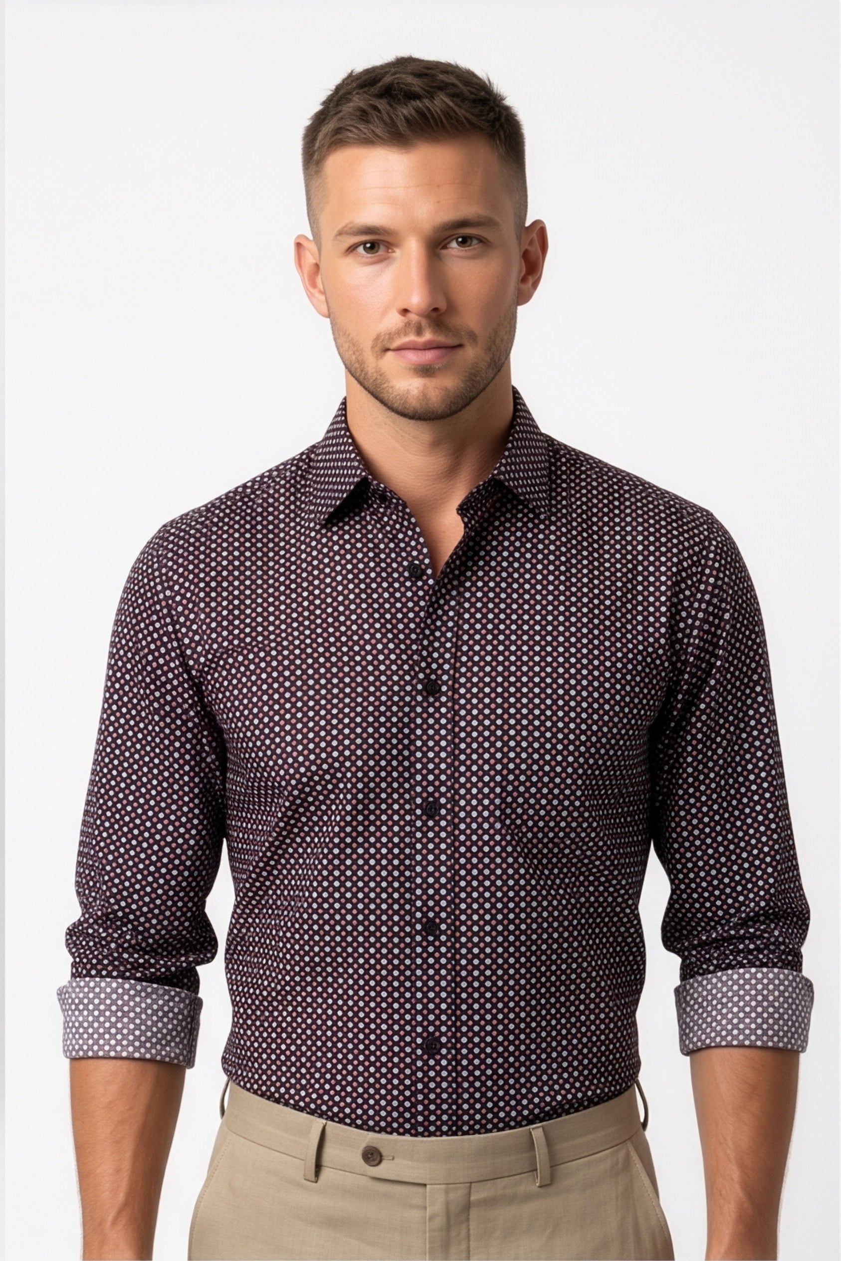 Americus Men's Dark Maroon Micro Printed Full Sleeve