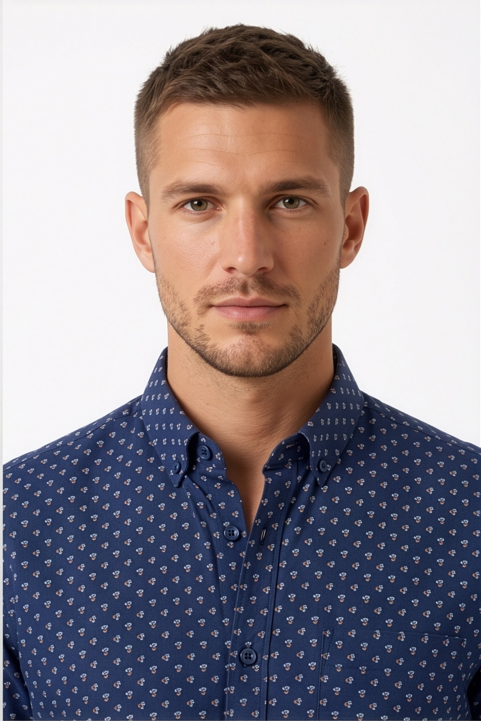 Americus Men's Printed Shirt Blue With White Print Full Sleeve