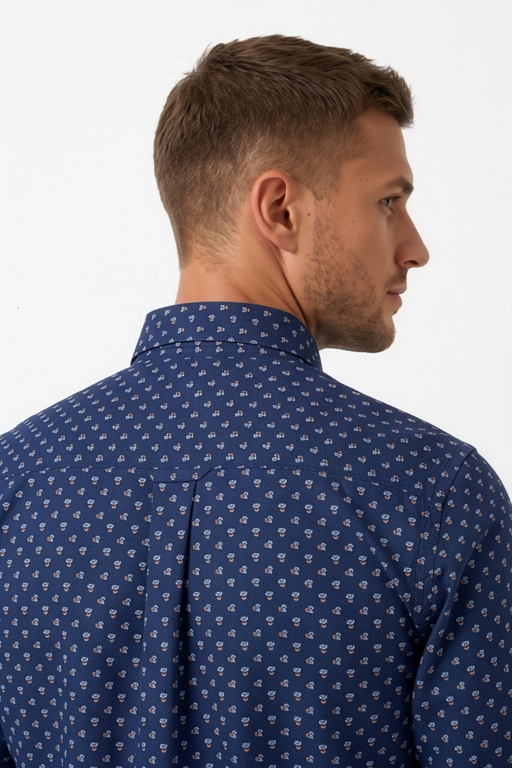 Americus Men's Printed Shirt Blue With White Print Full Sleeve