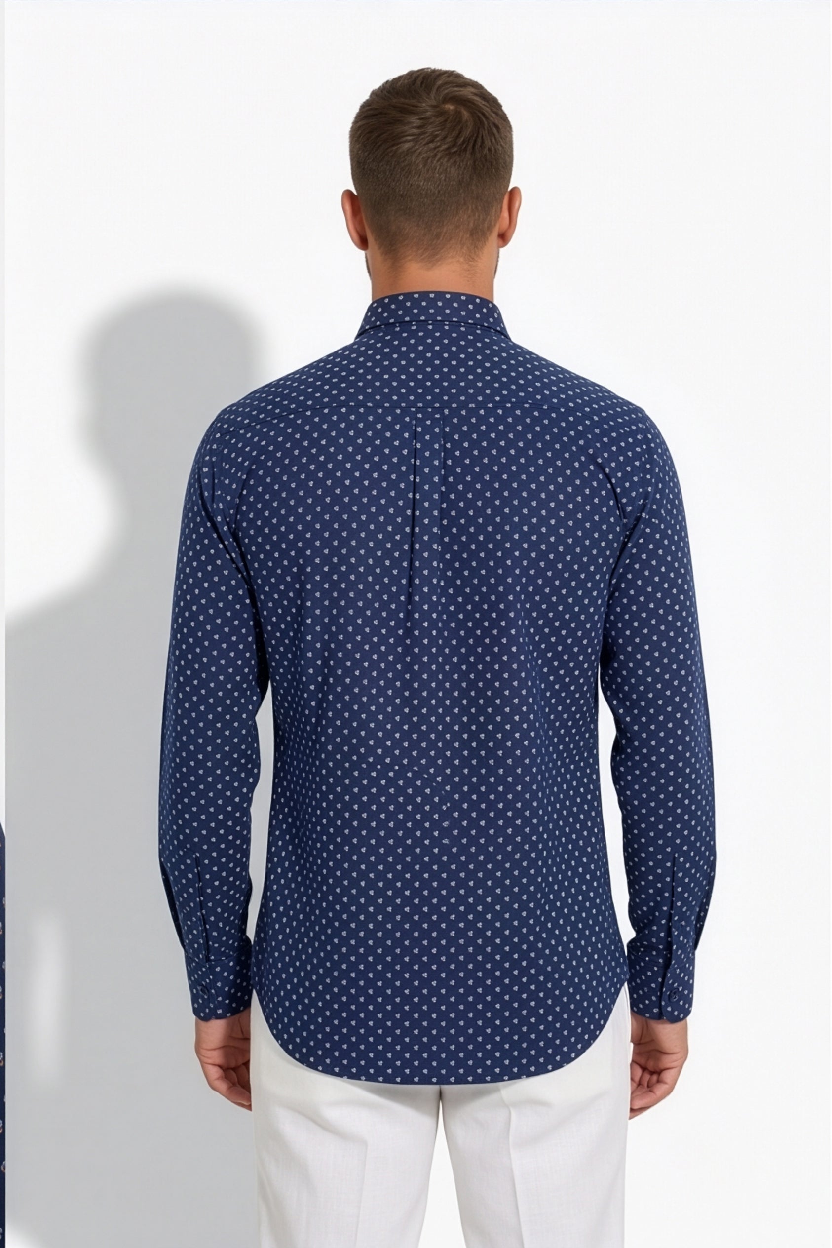 Americus Men's Printed Shirt Blue With White Print Full Sleeve
