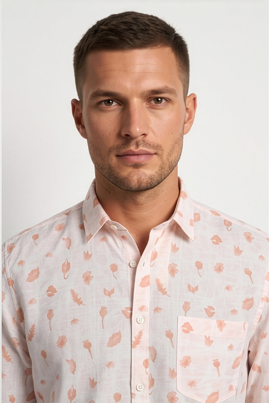 Americus Men's White Peach Leaf Printed Full Sleeve Shirt