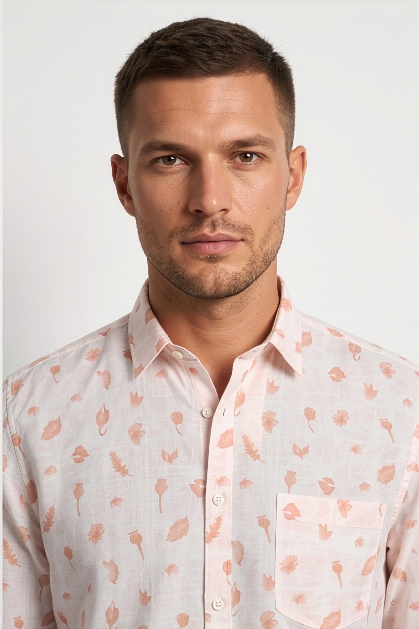 Americus Men's White Peach Leaf Printed Full Sleeve Shirt
