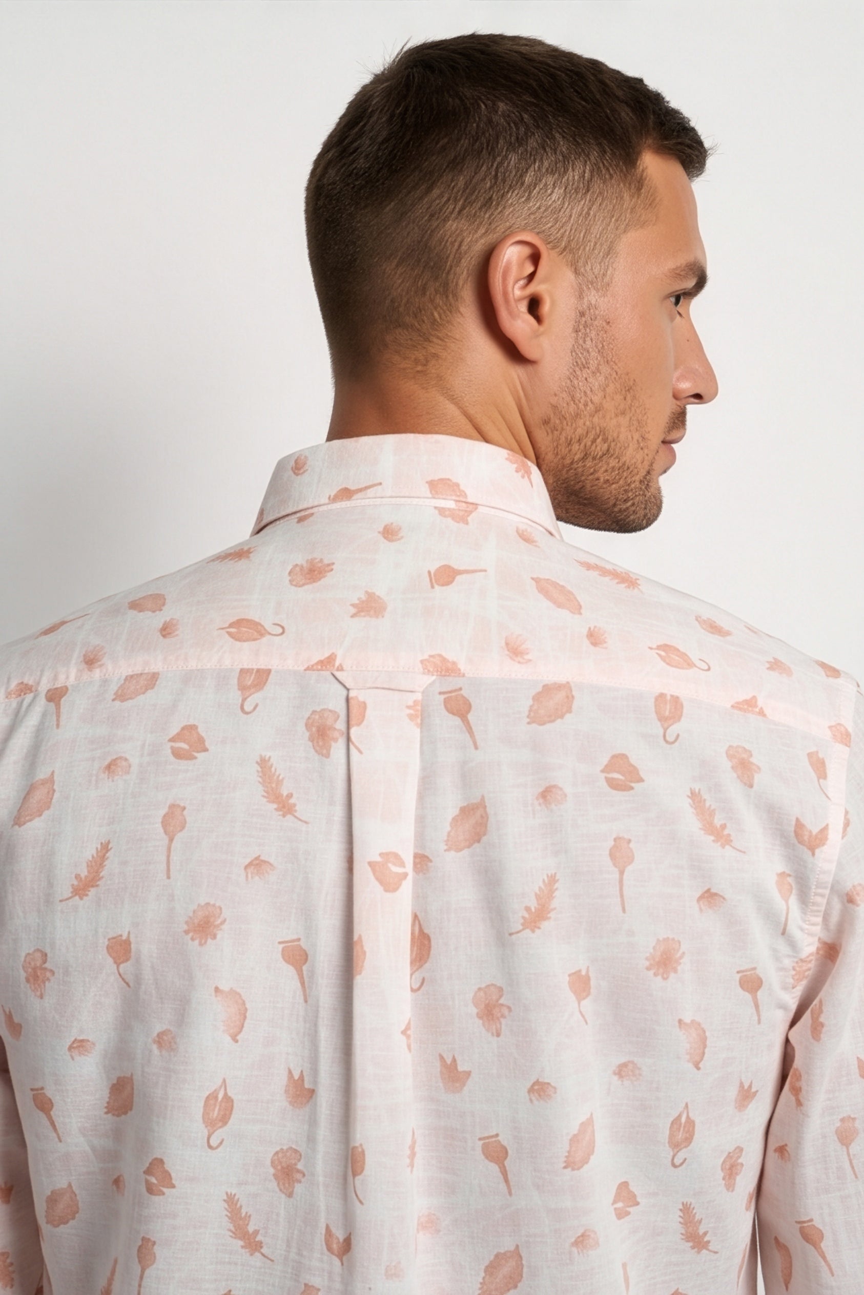 Americus Men's White Peach Leaf Printed Full Sleeve Shirt