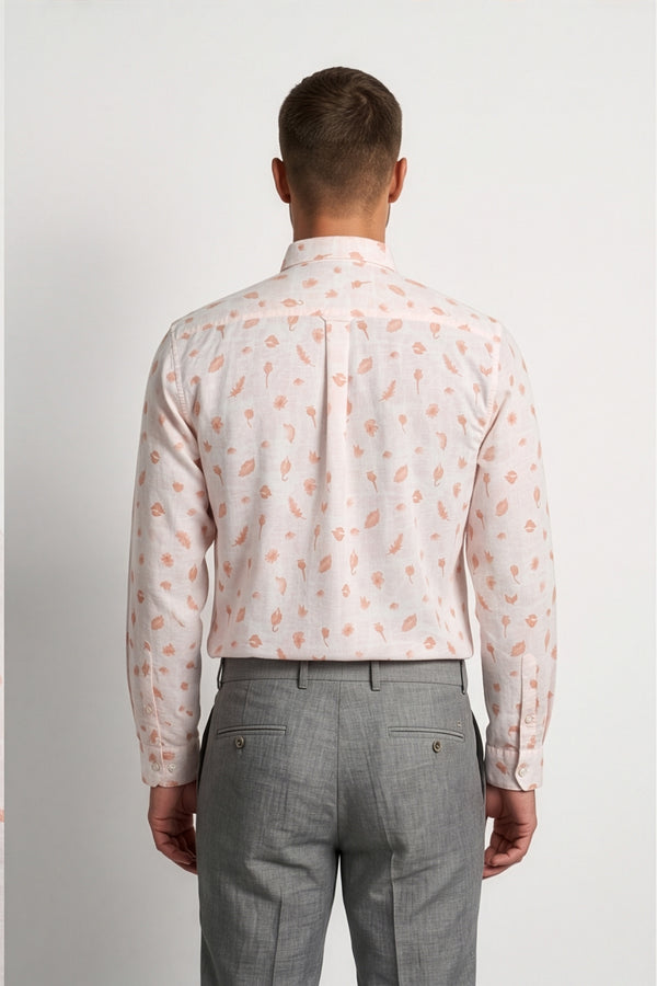 Americus Men's White Peach Leaf Printed Full Sleeve Shirt