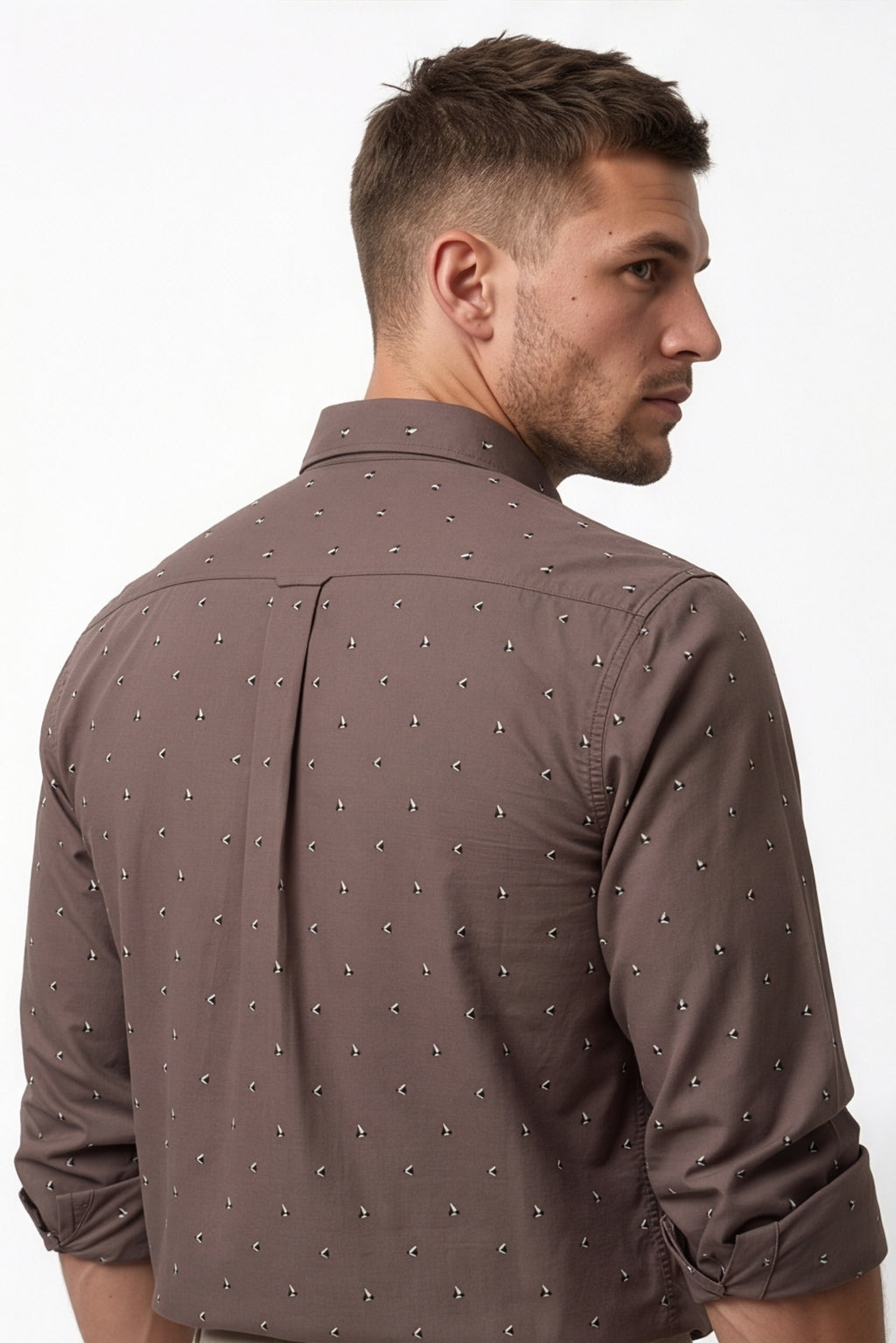 Americus Men's Light Brown Printed Full Sleeve