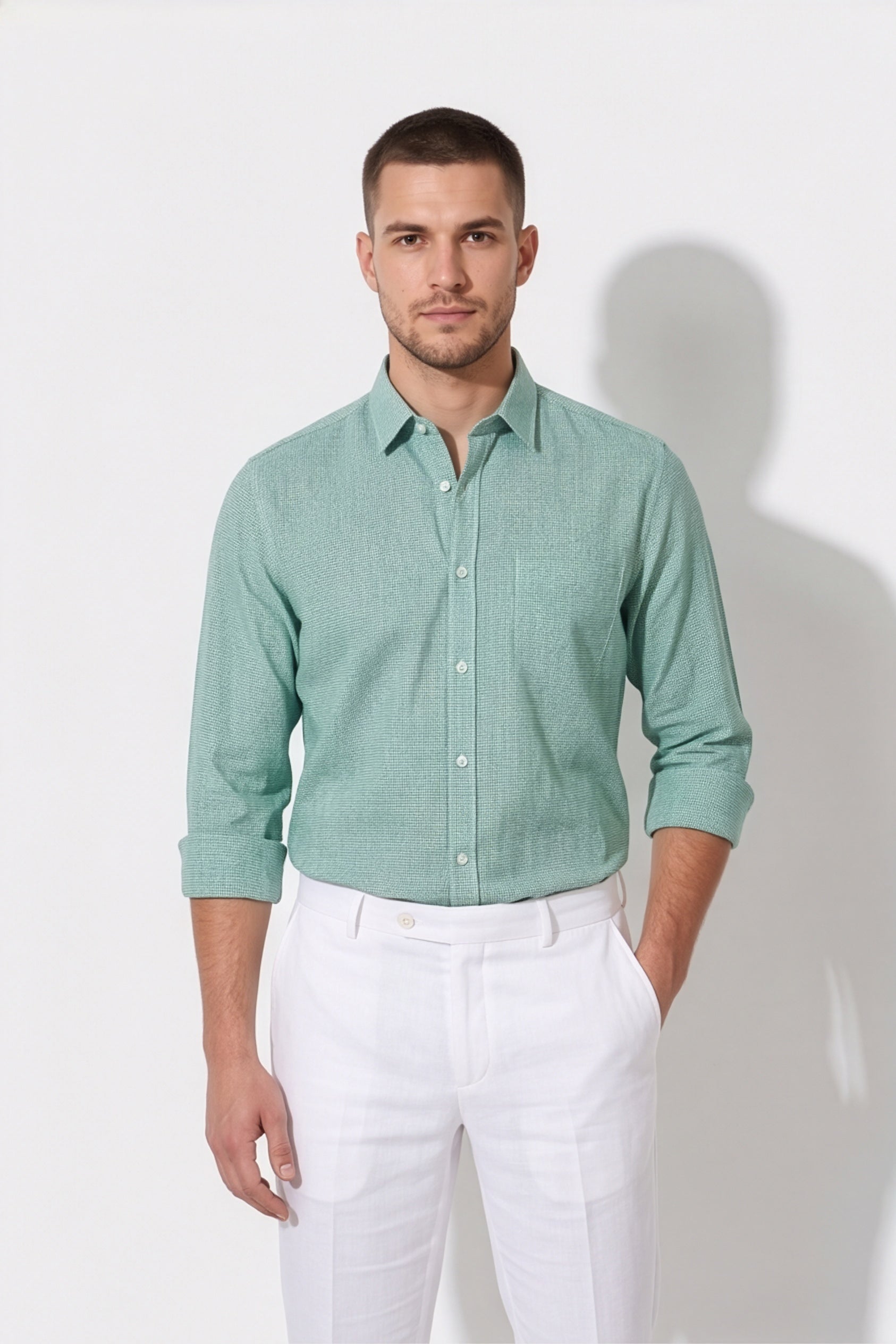 Americus Men's Sea Green Solid Full Sleeve