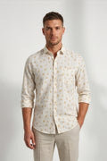 Americus  Men's Cream With Khaki Printed Full Sleeve