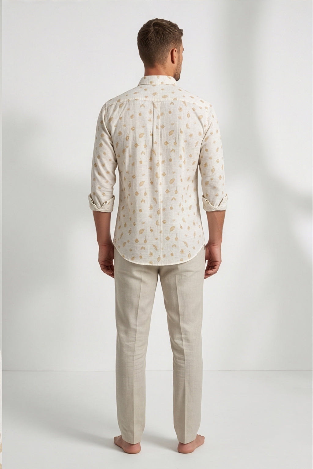 Americus  Men's Cream With Khaki Printed Full Sleeve