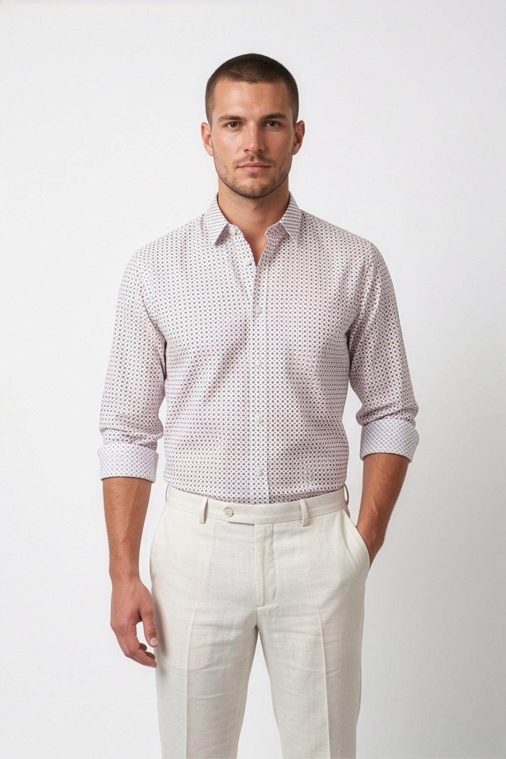 Americus  Men's White with Micro Printed Full Sleeve