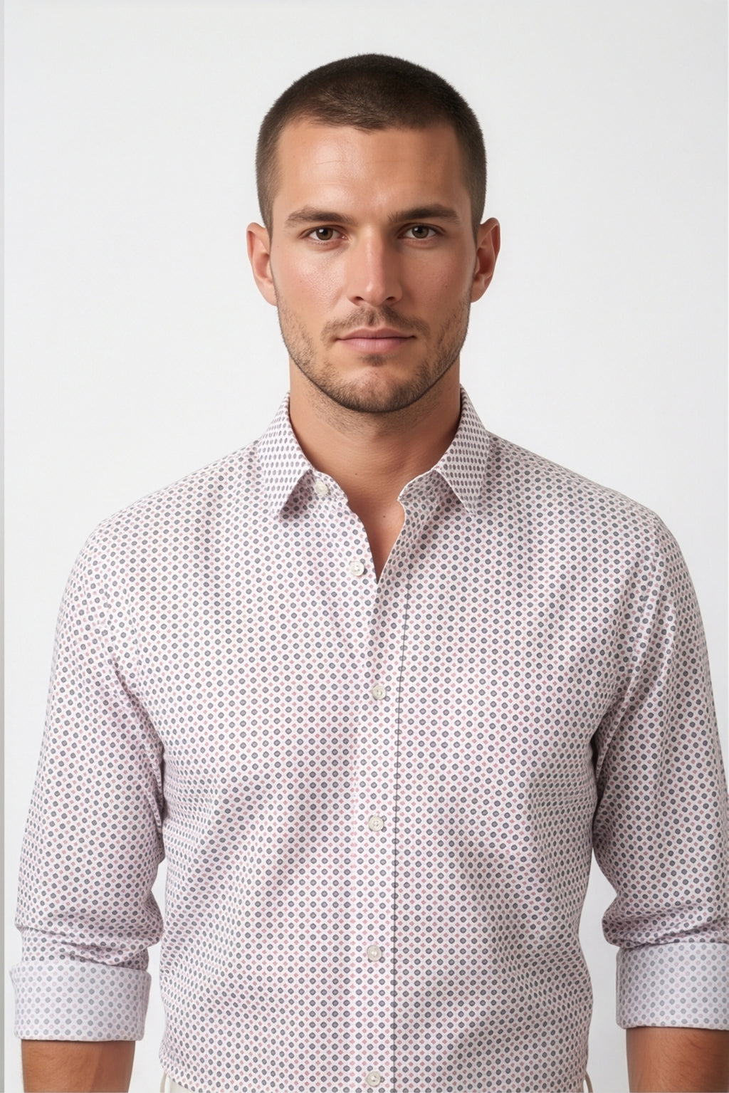 Americus  Men's White with Micro Printed Full Sleeve