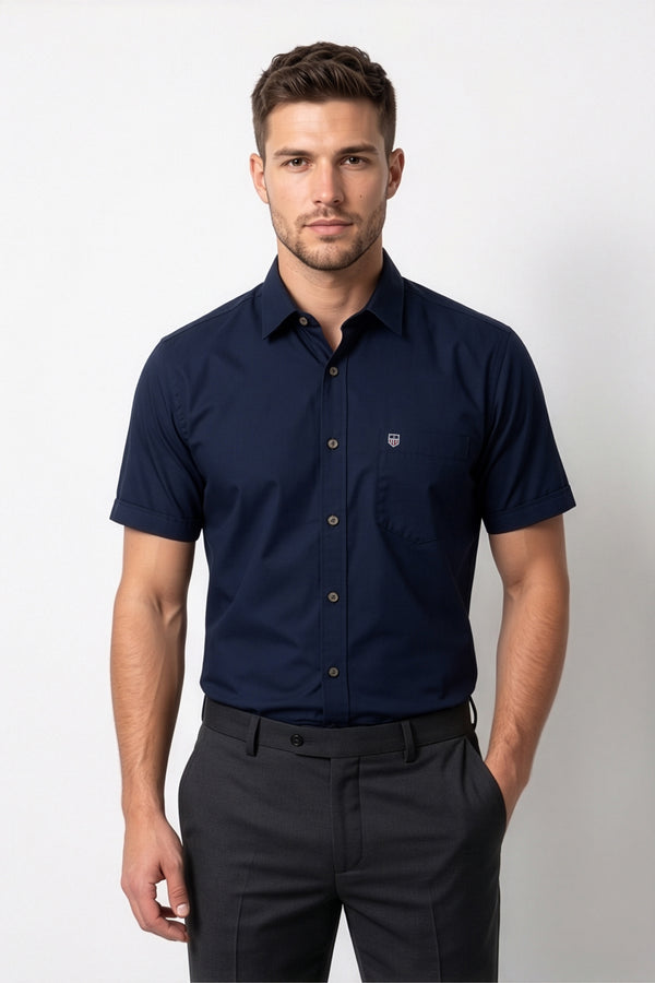 Americus Men's Solid Cotton Shirt Navy Blue