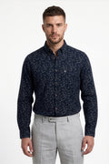 Americus Men's Printed Shirt Navy Blue with Brown Print Full Sleeve